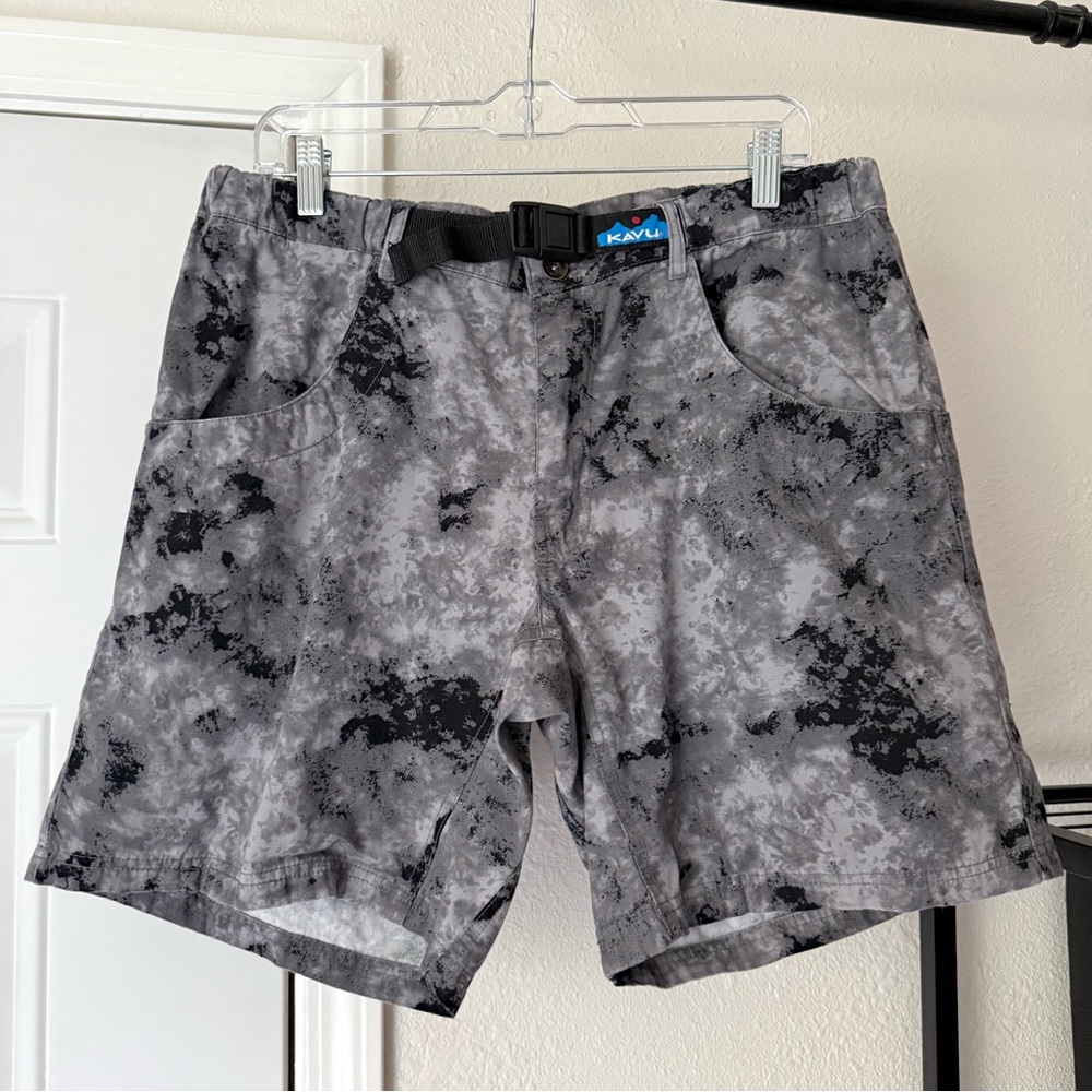 Kavu gray grey black‎ tie dye cotton athletic belted shorts
